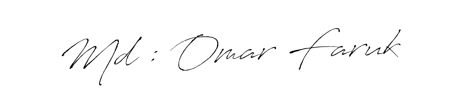 How to make Md : Omar Faruk name signature. Use Antro_Vectra style for creating short signs online. This is the latest handwritten sign. Md : Omar Faruk signature style 6 images and pictures png