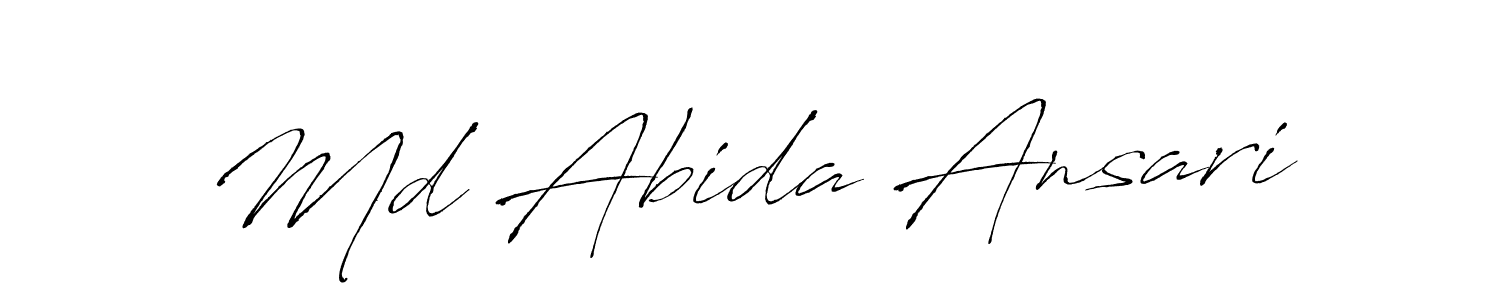 The best way (Antro_Vectra) to make a short signature is to pick only two or three words in your name. The name Md Abida Ansari include a total of six letters. For converting this name. Md Abida Ansari signature style 6 images and pictures png