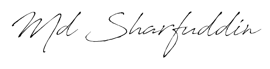 The Antro_Vectra font transforms the name Md Sharfuddin into an executive sign with sharp precision and distinguished character. Md Sharfuddin signature style 6 images and pictures png