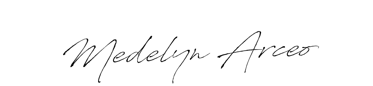 How to make Medelyn Arceo name signature. Use Antro_Vectra style for creating short signs online. This is the latest handwritten sign. Medelyn Arceo signature style 6 images and pictures png