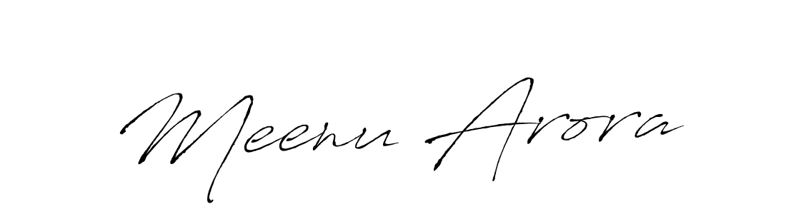 How to make Meenu Arora name signature. Use Antro_Vectra style for creating short signs online. This is the latest handwritten sign. Meenu Arora signature style 6 images and pictures png
