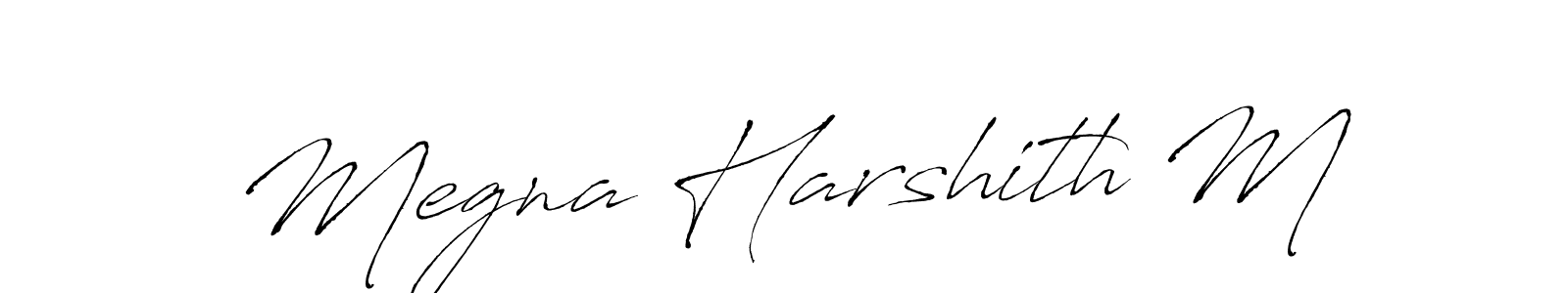 How to make Megna Harshith M name signature. Use Antro_Vectra style for creating short signs online. This is the latest handwritten sign. Megna Harshith M signature style 6 images and pictures png