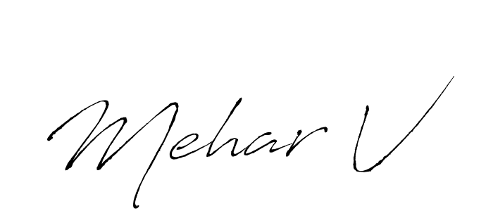 Use a signature maker to create a handwritten signature online. With this signature software, you can design (Antro_Vectra) your own signature for name Mehar V. Mehar V signature style 6 images and pictures png