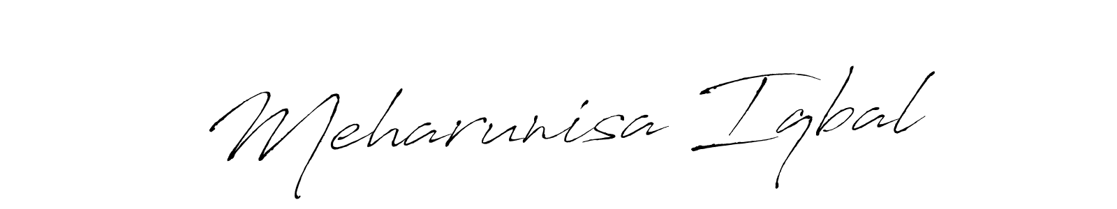How to make Meharunisa Iqbal name signature. Use Antro_Vectra style for creating short signs online. This is the latest handwritten sign. Meharunisa Iqbal signature style 6 images and pictures png