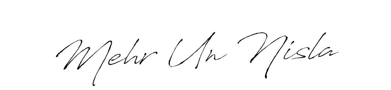 Antro_Vectra is a professional signature style that is perfect for those who want to add a touch of class to their signature. It is also a great choice for those who want to make their signature more unique. Get Mehr Un Nisla name to fancy signature for free. Mehr Un Nisla signature style 6 images and pictures png