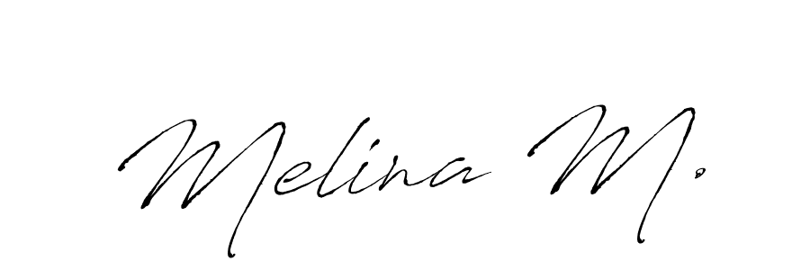 The best way (Antro_Vectra) to make a short signature is to pick only two or three words in your name. The name Melina M. include a total of six letters. For converting this name. Melina M. signature style 6 images and pictures png