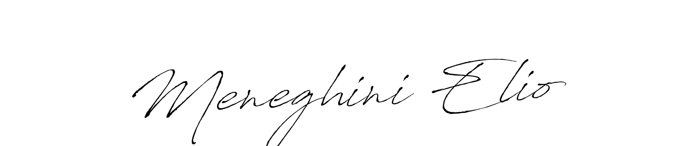 The best way (Antro_Vectra) to make a short signature is to pick only two or three words in your name. The name Meneghini Elio include a total of six letters. For converting this name. Meneghini Elio signature style 6 images and pictures png