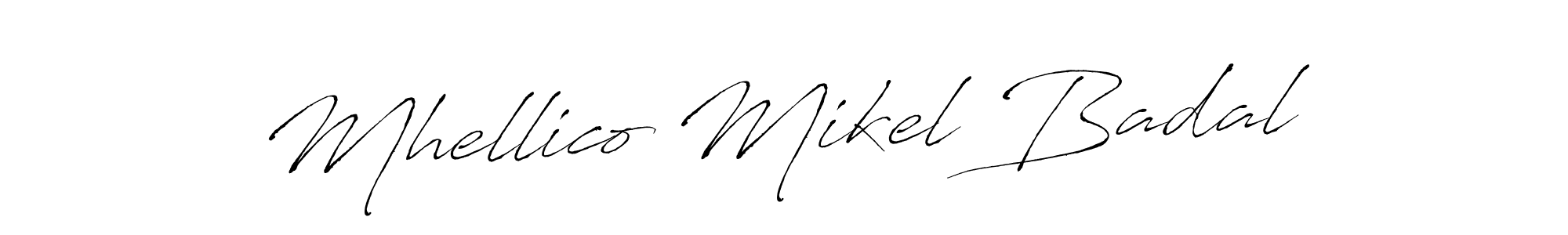 How to make Mhellico Mikel Badal name signature. Use Antro_Vectra style for creating short signs online. This is the latest handwritten sign. Mhellico Mikel Badal signature style 6 images and pictures png