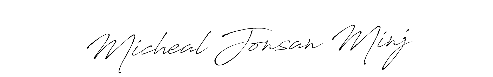 How to make Micheal Jonsan Minj name signature. Use Antro_Vectra style for creating short signs online. This is the latest handwritten sign. Micheal Jonsan Minj signature style 6 images and pictures png