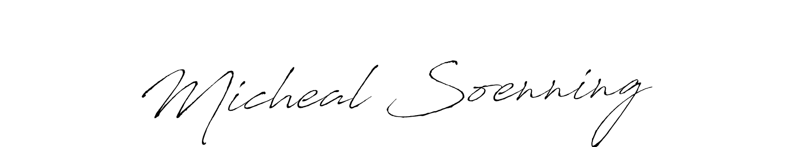 The best way (Antro_Vectra) to make a short signature is to pick only two or three words in your name. The name Micheal Soenning include a total of six letters. For converting this name. Micheal Soenning signature style 6 images and pictures png