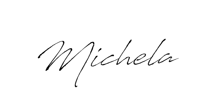 Make a beautiful signature design for name Michela. With this signature (Antro_Vectra) style, you can create a handwritten signature for free. Michela signature style 6 images and pictures png