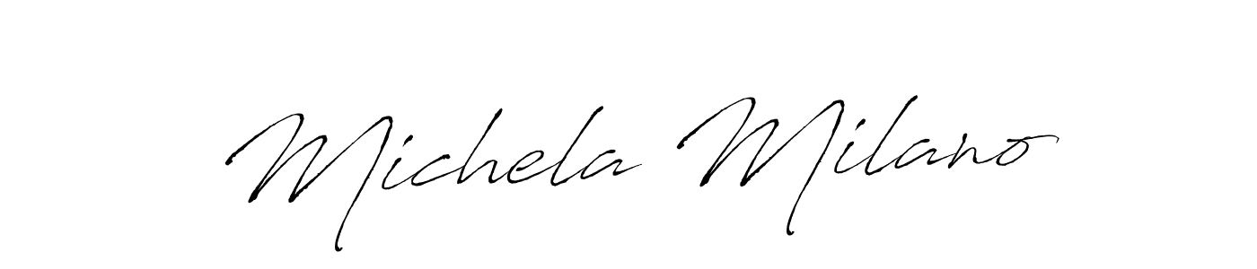 How to make Michela Milano name signature. Use Antro_Vectra style for creating short signs online. This is the latest handwritten sign. Michela Milano signature style 6 images and pictures png