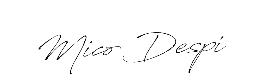 The best way (Antro_Vectra) to make a short signature is to pick only two or three words in your name. The name Mico Despi include a total of six letters. For converting this name. Mico Despi signature style 6 images and pictures png