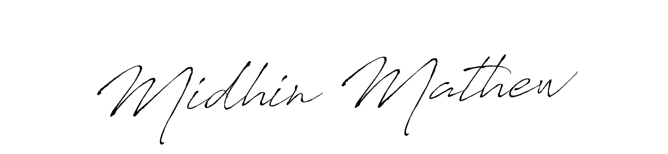 The best way (Antro_Vectra) to make a short signature is to pick only two or three words in your name. The name Midhin Mathew include a total of six letters. For converting this name. Midhin Mathew signature style 6 images and pictures png