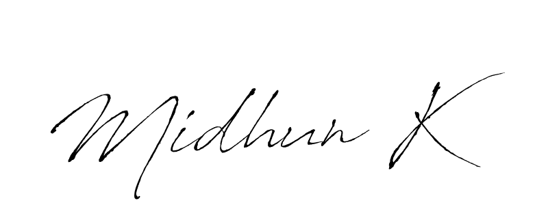 Also You can easily find your signature by using the search form. We will create Midhun K name handwritten signature images for you free of cost using Antro_Vectra sign style. Midhun K signature style 6 images and pictures png