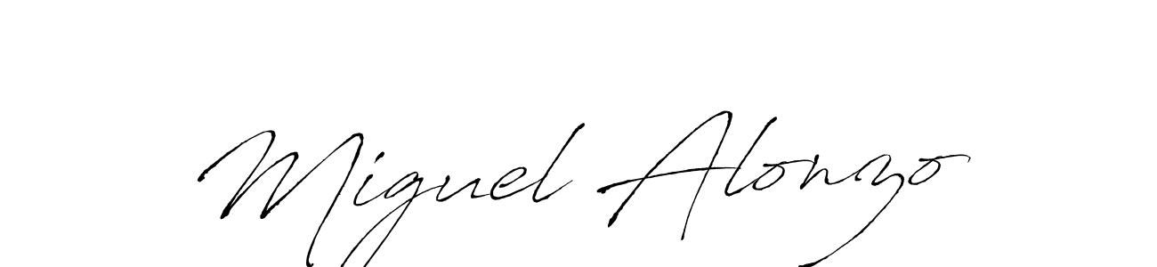 How to make Miguel Alonzo name signature. Use Antro_Vectra style for creating short signs online. This is the latest handwritten sign. Miguel Alonzo signature style 6 images and pictures png