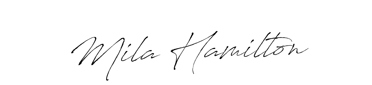 How to make Mila Hamilton name signature. Use Antro_Vectra style for creating short signs online. This is the latest handwritten sign. Mila Hamilton signature style 6 images and pictures png