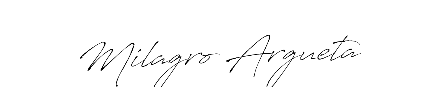 Milagro Argueta stylish signature style. Best Handwritten Sign (Antro_Vectra) for my name. Handwritten Signature Collection Ideas for my name Milagro Argueta. Milagro Argueta signature style 6 images and pictures png