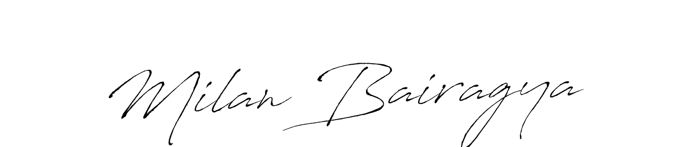 Make a beautiful signature design for name Milan Bairagya. With this signature (Antro_Vectra) style, you can create a handwritten signature for free. Milan Bairagya signature style 6 images and pictures png