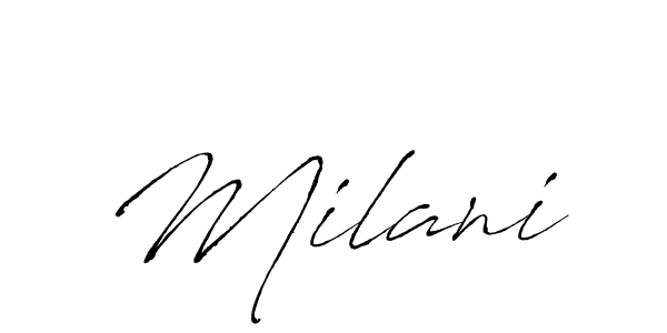 Make a beautiful signature design for name Milani. With this signature (Antro_Vectra) style, you can create a handwritten signature for free. Milani signature style 6 images and pictures png