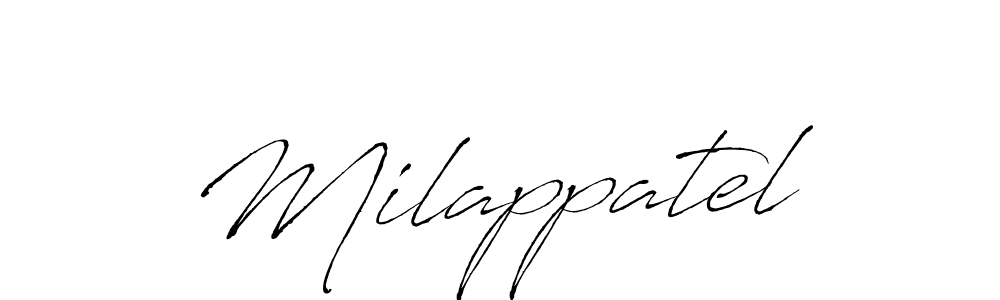 The best way (Antro_Vectra) to make a short signature is to pick only two or three words in your name. The name Milappatel include a total of six letters. For converting this name. Milappatel signature style 6 images and pictures png