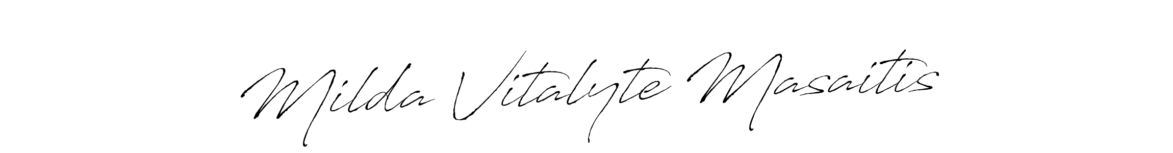 Antro_Vectra is a professional signature style that is perfect for those who want to add a touch of class to their signature. It is also a great choice for those who want to make their signature more unique. Get Milda Vitalyte Masaitis name to fancy signature for free. Milda Vitalyte Masaitis signature style 6 images and pictures png