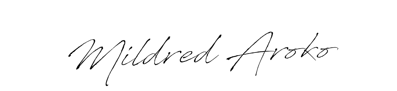 How to make Mildred Aroko name signature. Use Antro_Vectra style for creating short signs online. This is the latest handwritten sign. Mildred Aroko signature style 6 images and pictures png