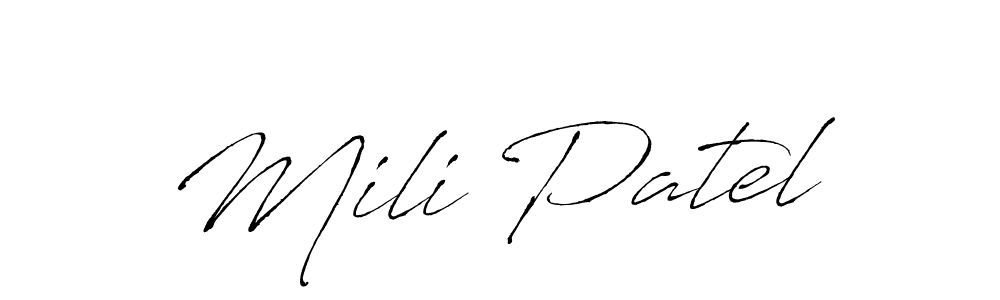 The best way (Antro_Vectra) to make a short signature is to pick only two or three words in your name. The name Mili Patel include a total of six letters. For converting this name. Mili Patel signature style 6 images and pictures png