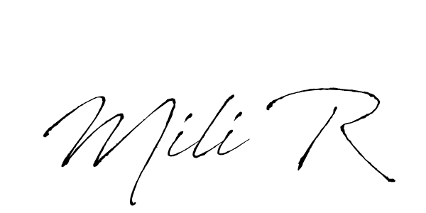 You should practise on your own different ways (Antro_Vectra) to write your name (Mili R) in signature. don't let someone else do it for you. Mili R signature style 6 images and pictures png