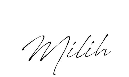 Use a signature maker to create a handwritten signature online. With this signature software, you can design (Antro_Vectra) your own signature for name Milih. Milih signature style 6 images and pictures png