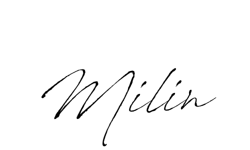 Design your own signature with our free online signature maker. With this signature software, you can create a handwritten (Antro_Vectra) signature for name Milin. Milin signature style 6 images and pictures png