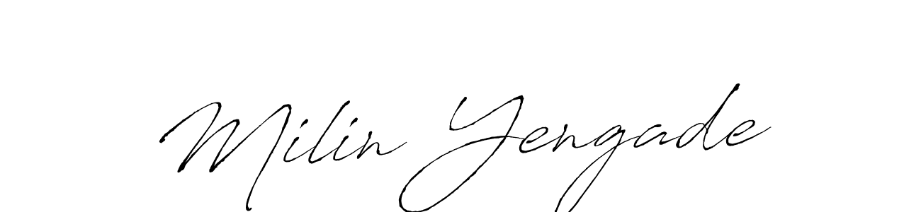 if you are searching for the best signature style for your name Milin Yengade. so please give up your signature search. here we have designed multiple signature styles  using Antro_Vectra. Milin Yengade signature style 6 images and pictures png