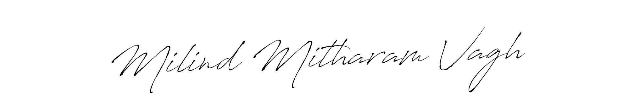 How to make Milind Mitharam Vagh name signature. Use Antro_Vectra style for creating short signs online. This is the latest handwritten sign. Milind Mitharam Vagh signature style 6 images and pictures png