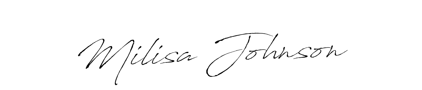 How to make Milisa Johnson name signature. Use Antro_Vectra style for creating short signs online. This is the latest handwritten sign. Milisa Johnson signature style 6 images and pictures png