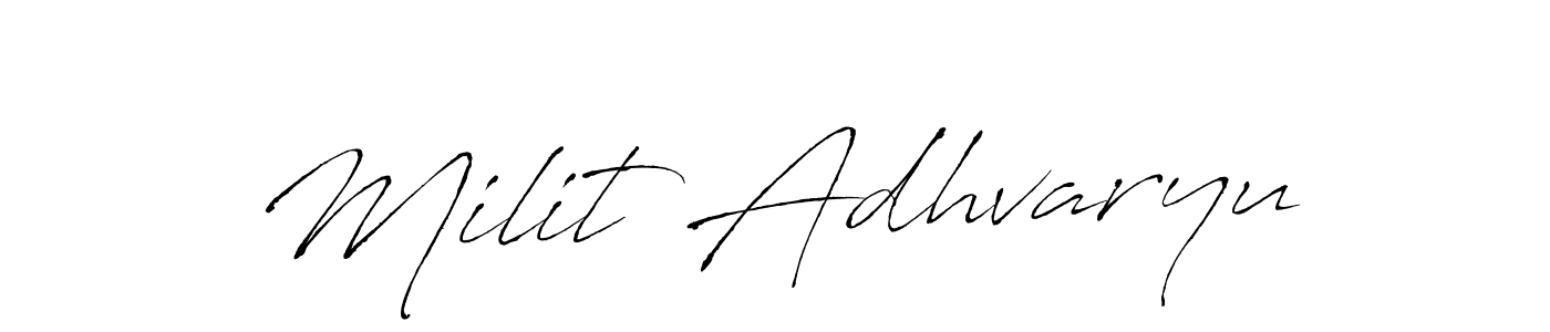 Make a beautiful signature design for name Milit Adhvaryu. With this signature (Antro_Vectra) style, you can create a handwritten signature for free. Milit Adhvaryu signature style 6 images and pictures png