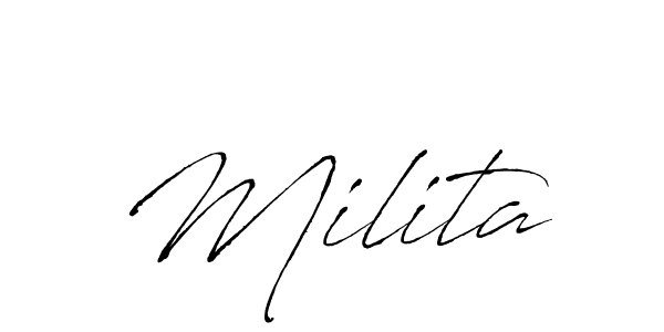Similarly Antro_Vectra is the best handwritten signature design. Signature creator online .You can use it as an online autograph creator for name Milita. Milita signature style 6 images and pictures png