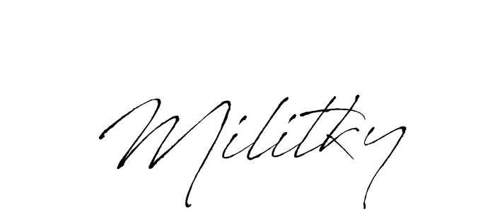 Also we have Militky name is the best signature style. Create professional handwritten signature collection using Antro_Vectra autograph style. Militky signature style 6 images and pictures png