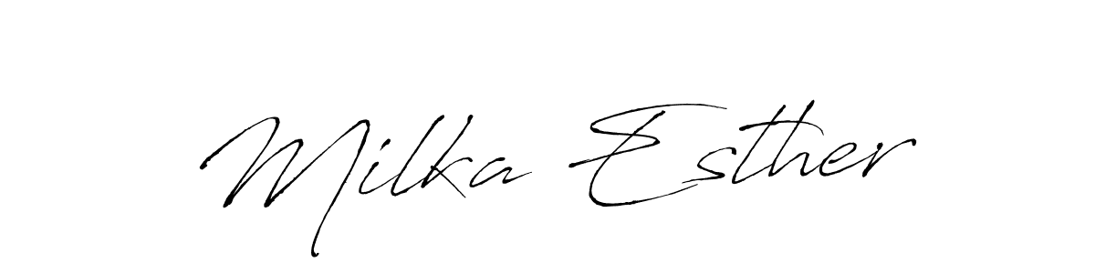 How to make Milka Esther name signature. Use Antro_Vectra style for creating short signs online. This is the latest handwritten sign. Milka Esther signature style 6 images and pictures png