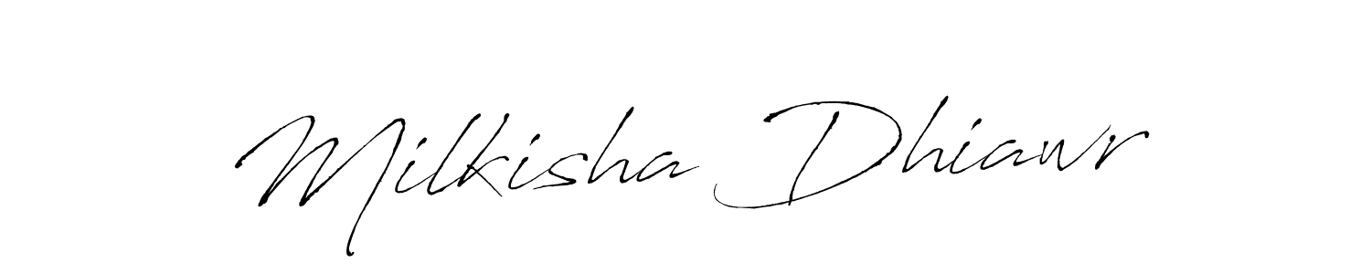 The best way (Antro_Vectra) to make a short signature is to pick only two or three words in your name. The name Milkisha Dhiawr include a total of six letters. For converting this name. Milkisha Dhiawr signature style 6 images and pictures png