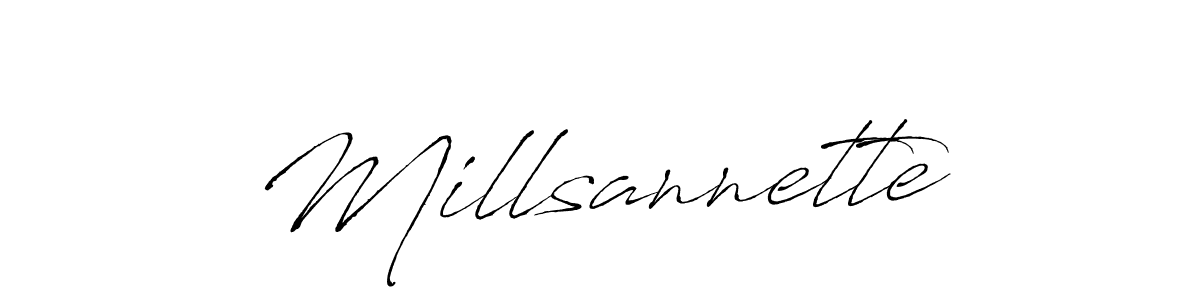 Use a signature maker to create a handwritten signature online. With this signature software, you can design (Antro_Vectra) your own signature for name Millsannette. Millsannette signature style 6 images and pictures png