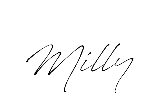 Milly stylish signature style. Best Handwritten Sign (Antro_Vectra) for my name. Handwritten Signature Collection Ideas for my name Milly. Milly signature style 6 images and pictures png