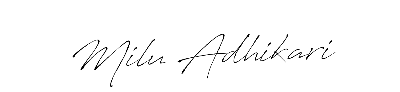 This is the best signature style for the Milu Adhikari name. Also you like these signature font (Antro_Vectra). Mix name signature. Milu Adhikari signature style 6 images and pictures png
