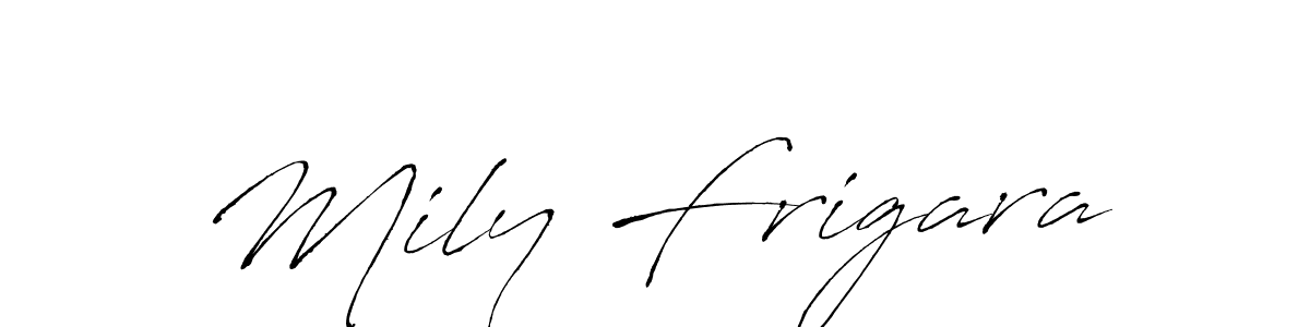 How to make Mily Frigara name signature. Use Antro_Vectra style for creating short signs online. This is the latest handwritten sign. Mily Frigara signature style 6 images and pictures png