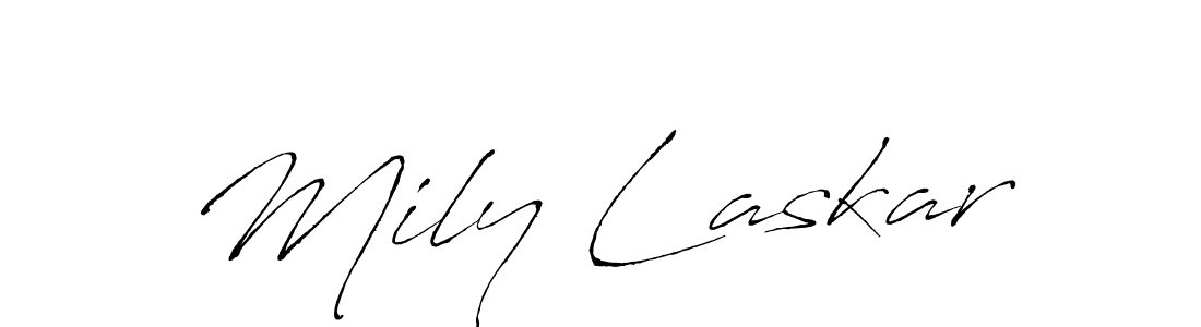Make a beautiful signature design for name Mily Laskar. With this signature (Antro_Vectra) style, you can create a handwritten signature for free. Mily Laskar signature style 6 images and pictures png