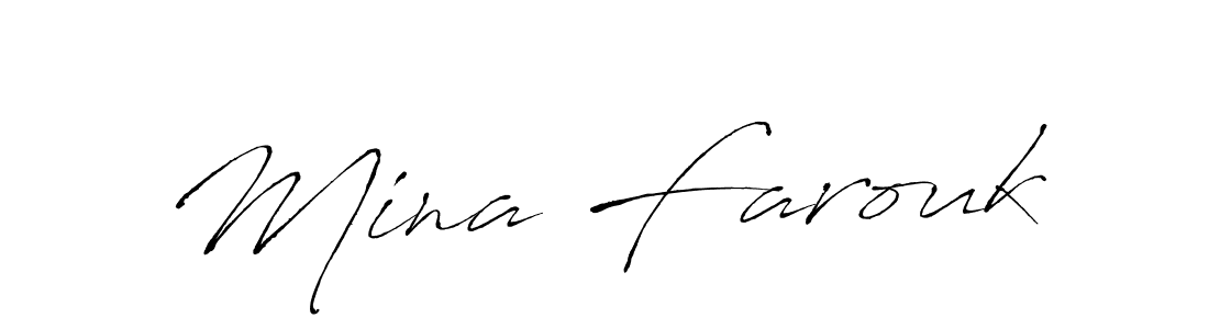 How to make Mina Farouk name signature. Use Antro_Vectra style for creating short signs online. This is the latest handwritten sign. Mina Farouk signature style 6 images and pictures png