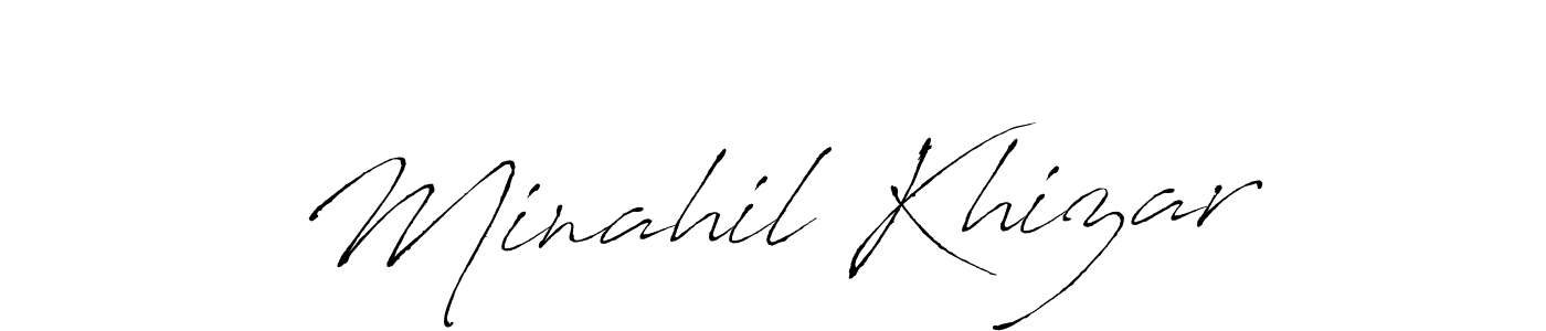 How to make Minahil Khizar name signature. Use Antro_Vectra style for creating short signs online. This is the latest handwritten sign. Minahil Khizar signature style 6 images and pictures png
