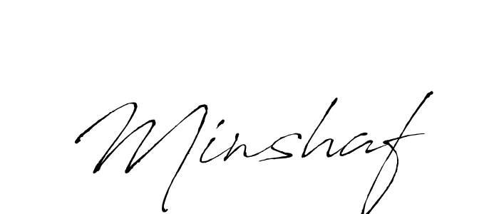 Use a signature maker to create a handwritten signature online. With this signature software, you can design (Antro_Vectra) your own signature for name Minshaf. Minshaf signature style 6 images and pictures png