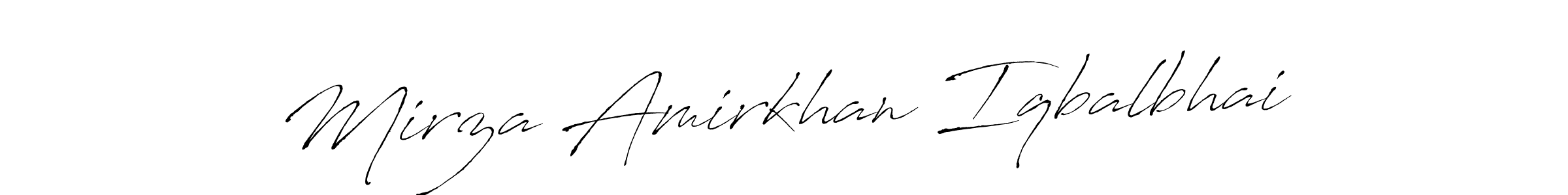 How to make Mirza Amirkhan Iqbalbhai name signature. Use Antro_Vectra style for creating short signs online. This is the latest handwritten sign. Mirza Amirkhan Iqbalbhai signature style 6 images and pictures png