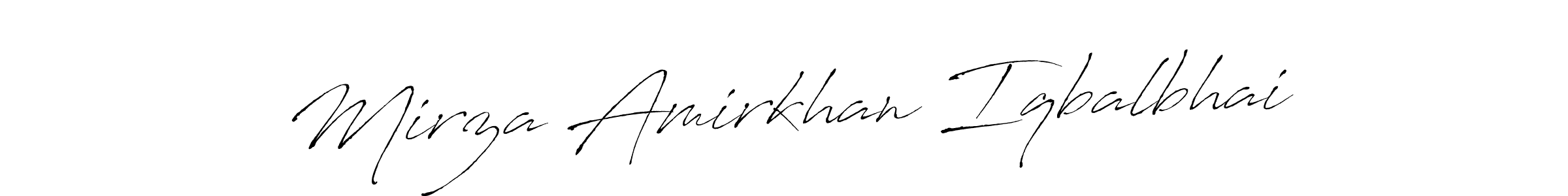 How to make Mirza Amirkhan Iqbalbhai name signature. Use Antro_Vectra style for creating short signs online. This is the latest handwritten sign. Mirza Amirkhan Iqbalbhai signature style 6 images and pictures png