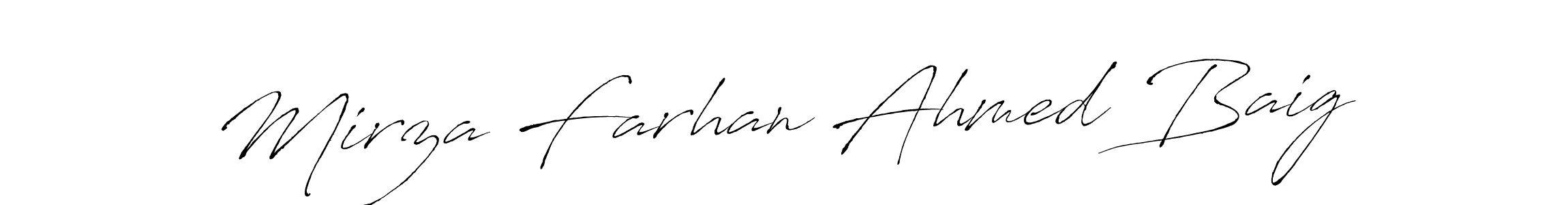 Use a signature maker to create a handwritten signature online. With this signature software, you can design (Antro_Vectra) your own signature for name Mirza Farhan Ahmed Baig. Mirza Farhan Ahmed Baig signature style 6 images and pictures png